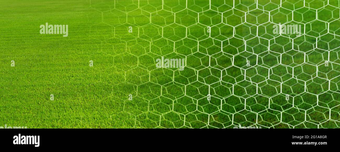 filet blanc de football ou de but de football avec l'herbe naturelle vert sport classé bannière arrière-plan Banque D'Images