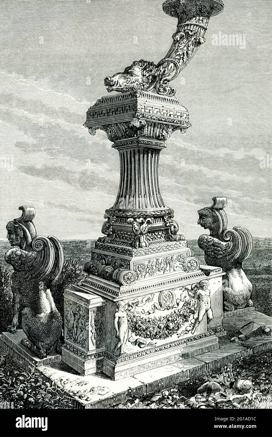 La légende des années 1880 se lit comme suit : l'urne cineraire de l'esclave impérial (Piranesi vasi II 99). L'illustration vient de “vases, candélabre, pierres tombales, sarcophages, trépieds, Lampes, et ornements” qui a été conçu et gravé par Cavalieri Giovanni Battista Piranesi (1720-1778) Banque D'Images