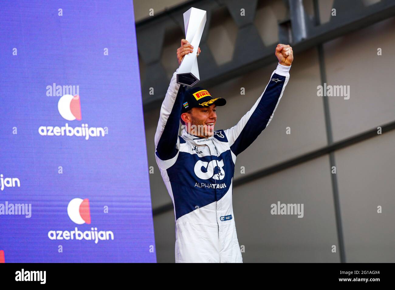 GASLY Pierre (FRA), Scuderia AlphaTauri Honda AT02, podium lors du Grand Prix d'Azerbaïdjan de Formule 1 2021 du 04 au 06 juin 2021 sur le circuit de la ville de Bakou, à Bakou, Azerbaïdjan - photo Xavi Bonilla / DPPI Banque D'Images