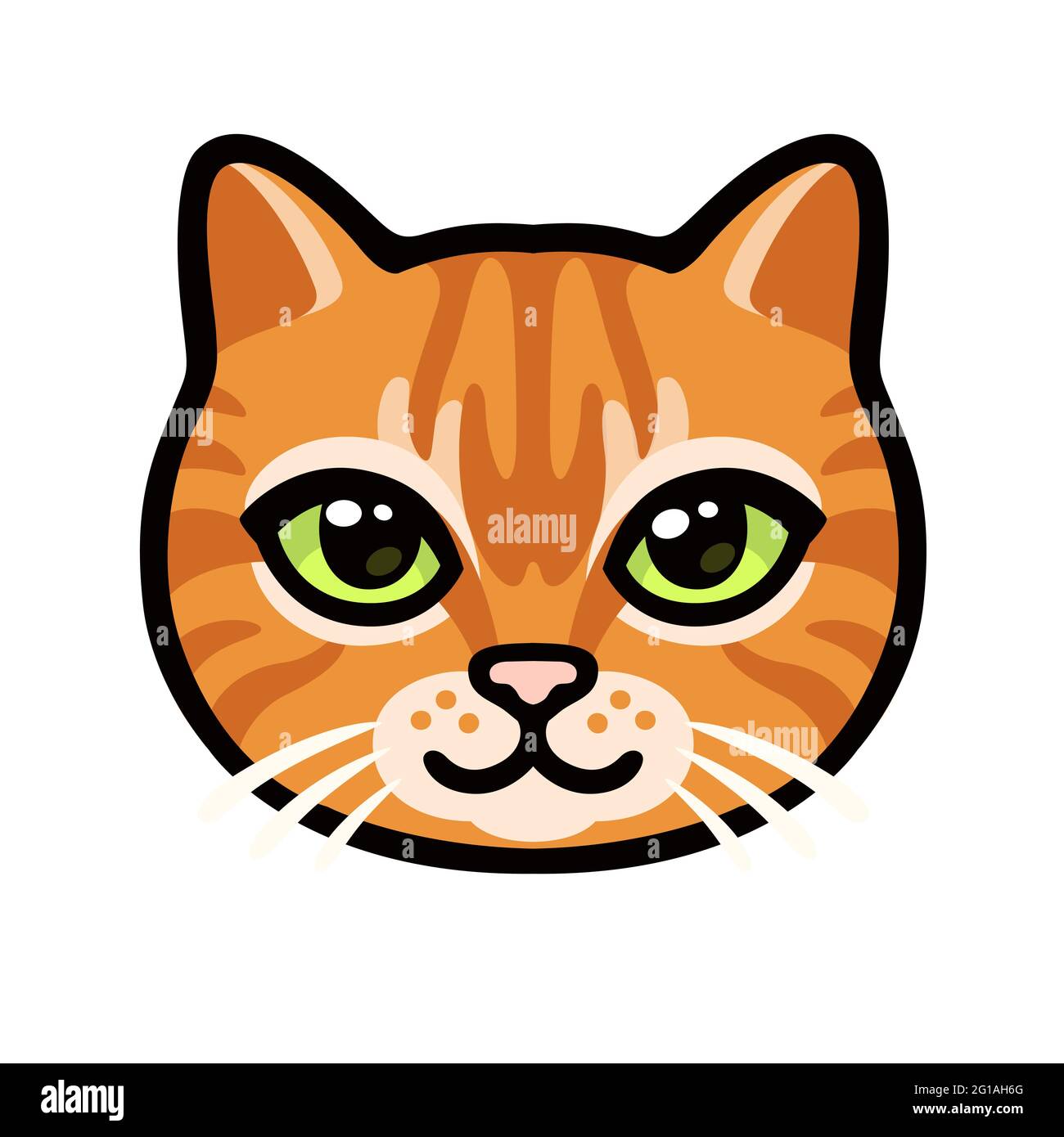Dessin de dessin de visage de chat avec dessin de dessin animé au gingembre. Joli portrait de chaton orange, illustration de clip art vectoriel. Illustration de Vecteur