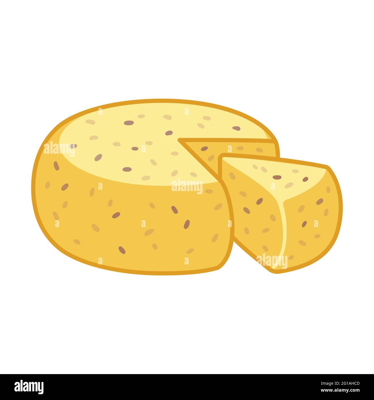 Jāņu siers, fromage Jani traditionnel letton. Fromage artisanal avec graines de carvi. Dessin animé, illustration de clip art vectoriel. Illustration de Vecteur