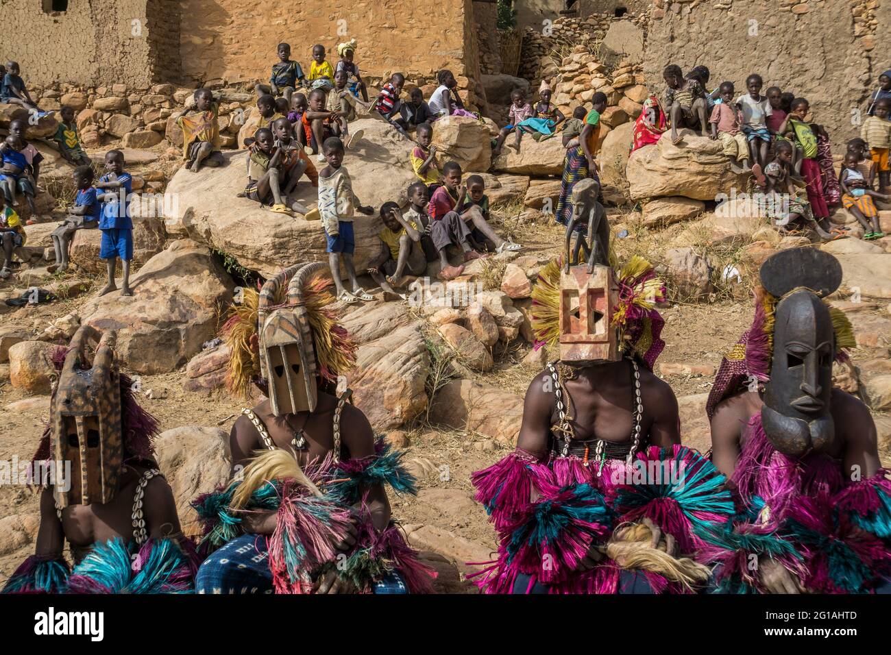 La mascarade funéraire danse des Dogon, Mali Banque D'Images