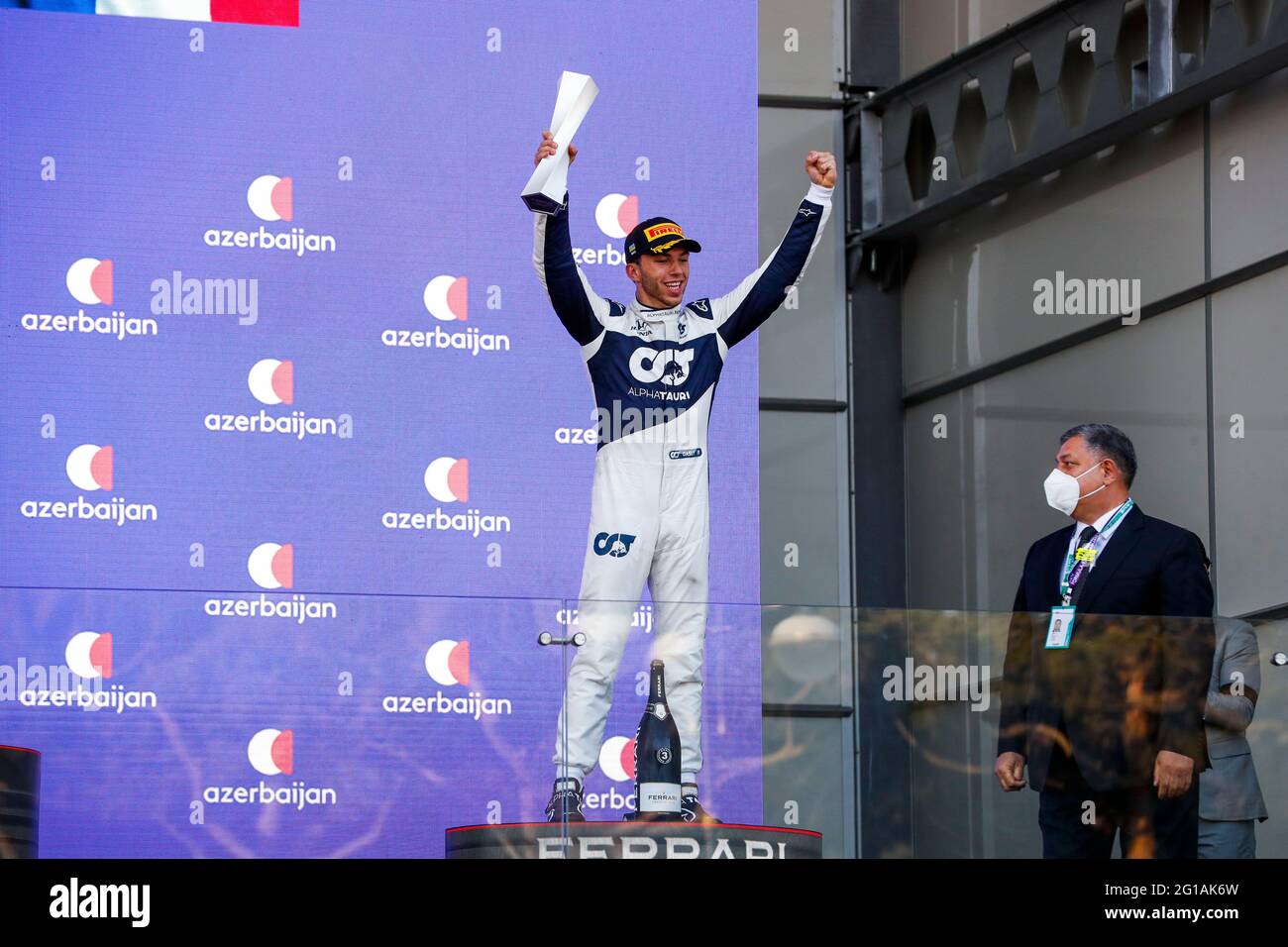 Podium, GASLY Pierre (FRA), Scuderia AlphaTauri Honda AT02, portrait du Grand Prix d'Azerbaïdjan de Formule 1 2021 du 04 au 06 juin 2021 sur le circuit de la ville de Bakou, à Bakou, Azerbaïdjan - photo Antonin Vincent / DPPI Banque D'Images