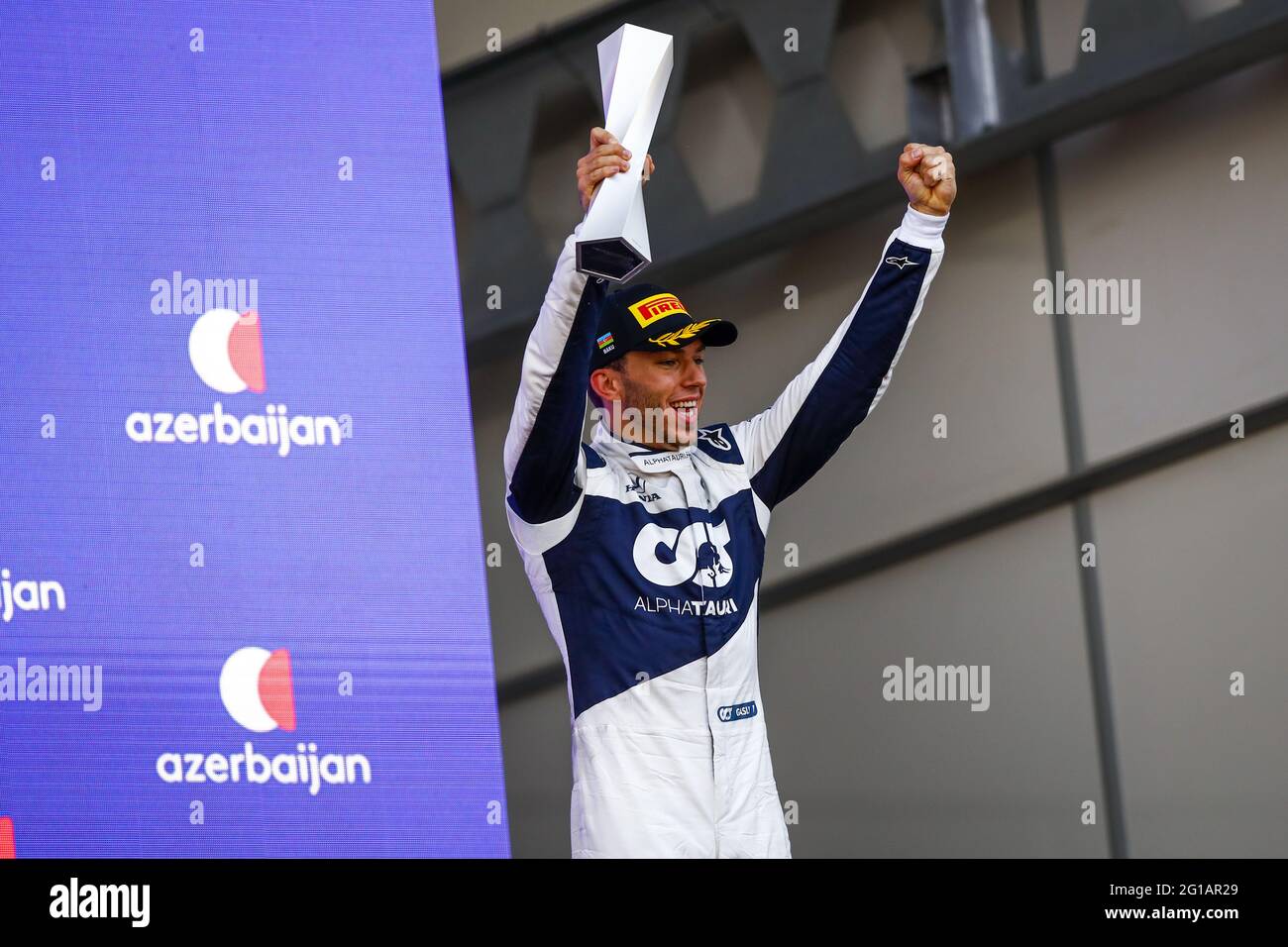 GASLY Pierre (FRA), Scuderia AlphaTauri Honda AT02, podium lors du Grand Prix d'Azerbaïdjan de Formule 1 2021 du 04 au 06 juin 2021 sur le circuit de la ville de Bakou, à Bakou, Azerbaïdjan - photo Xavi Bonilla / DPPI / LiveMedia Banque D'Images