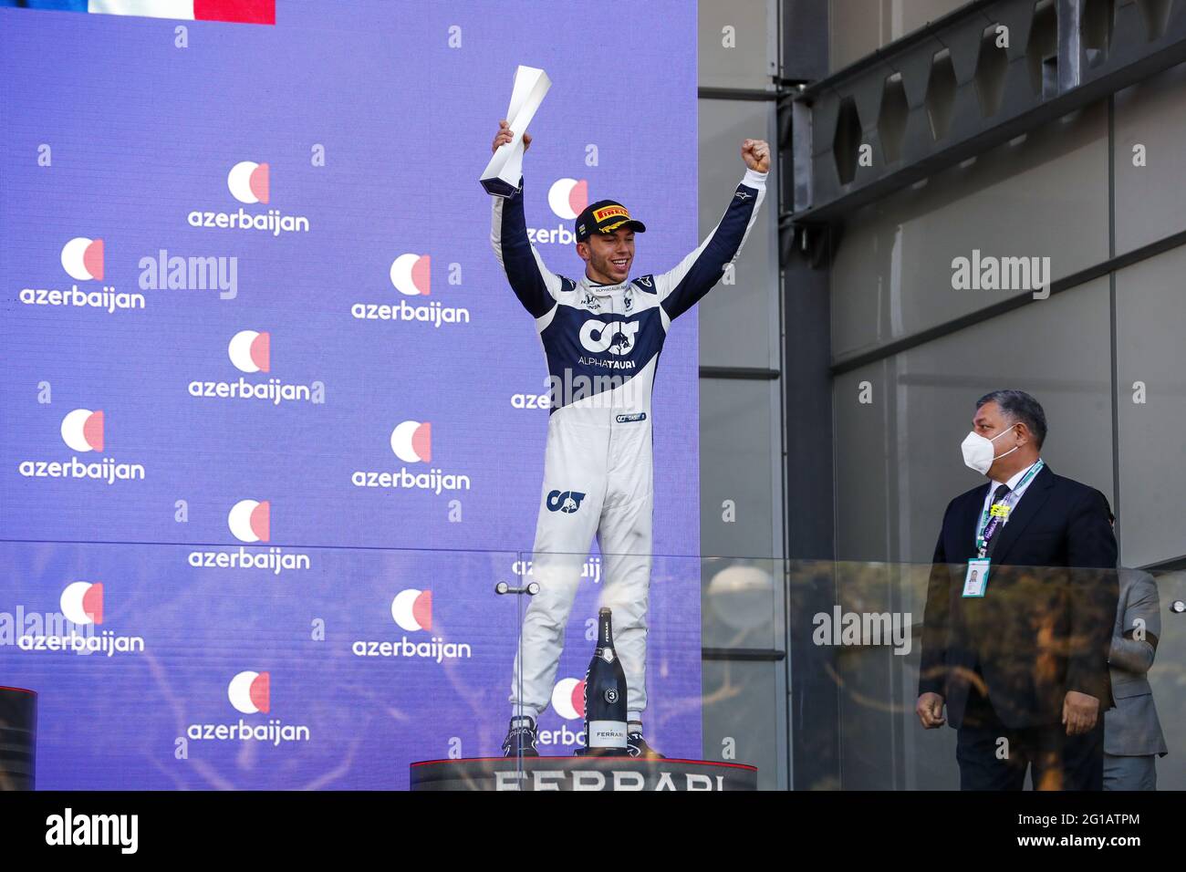 Podium, GASLY Pierre (FRA), Scuderia AlphaTauri Honda AT02, portrait du Grand Prix d'Azerbaïdjan de Formule 1 2021 du 04 au 06 juin 2021 sur le circuit de la ville de Bakou, à Bakou, Azerbaïdjan - photo Antonin Vincent / DPPI / LiveMedia Banque D'Images