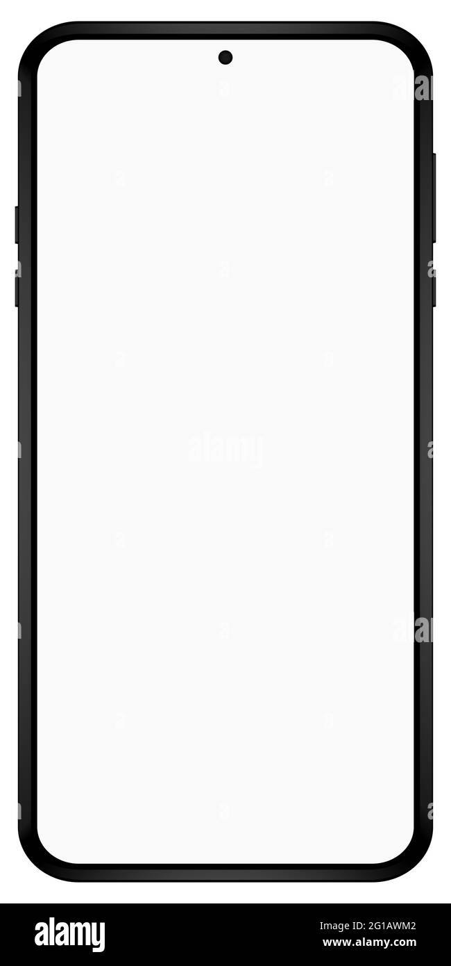 Smartphone moderne couleur noire avec écran vierge isolé sur fond blanc maquette vectorielle. Vue avant du téléphone mobile multimédia android facile à modifier Illustration de Vecteur