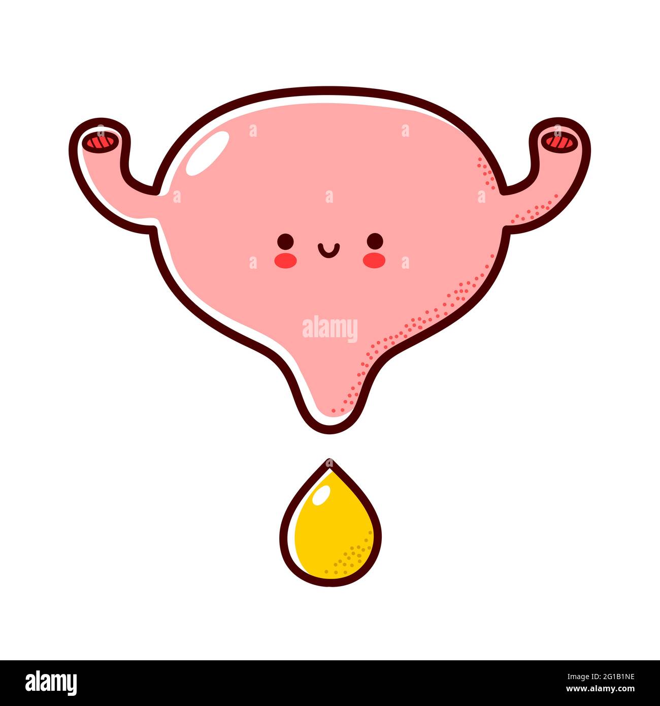 Mignon heureux drôle humain personnage d'organe de vessie avec goutte d ...