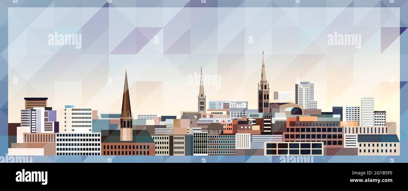 Affiche haute en couleur de Coventry Skyline vector sur un magnifique fond triangulaire de texture Illustration de Vecteur