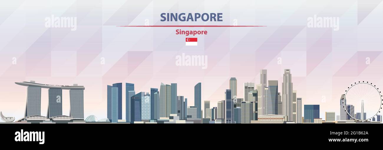 Affiche colorée représentant un horizon de Singapour sur un magnifique fond triangulaire texturé Illustration de Vecteur