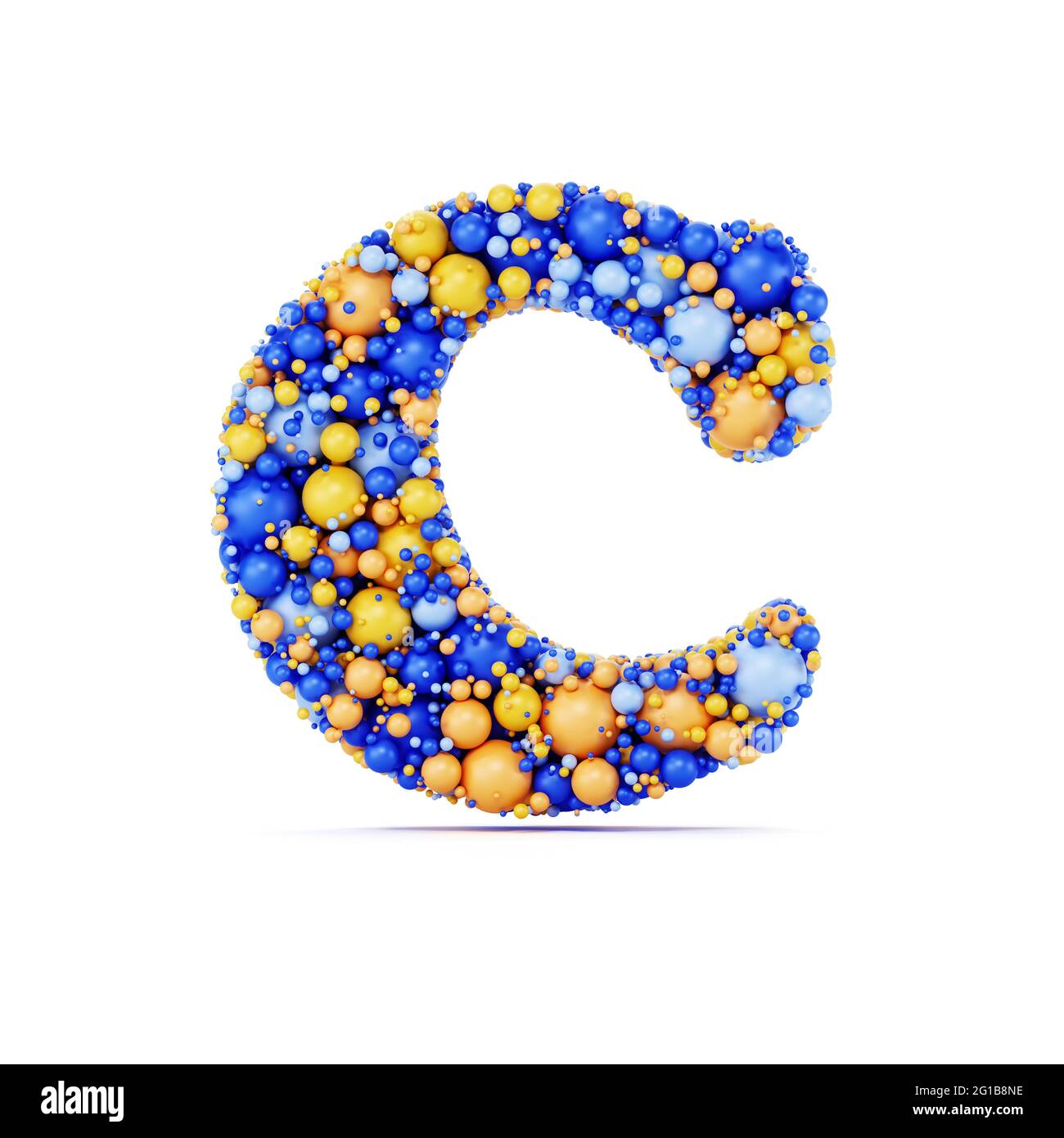 Lettre C avec boules brillantes de couleur. Illustration de rendu 3d réaliste. Isolé sur un arrière-plan blanc avec une dominante d'ombre Banque D'Images