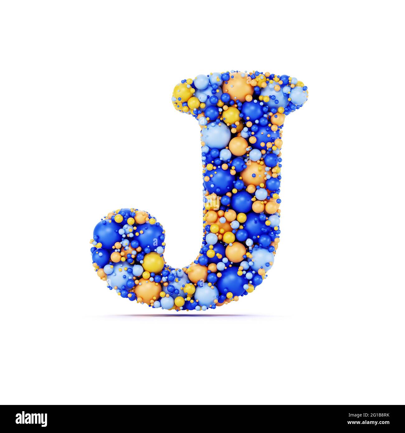 Lettre J avec boules brillantes de couleur. Illustration de rendu 3d réaliste. Isolé sur un arrière-plan blanc avec une dominante d'ombre Banque D'Images