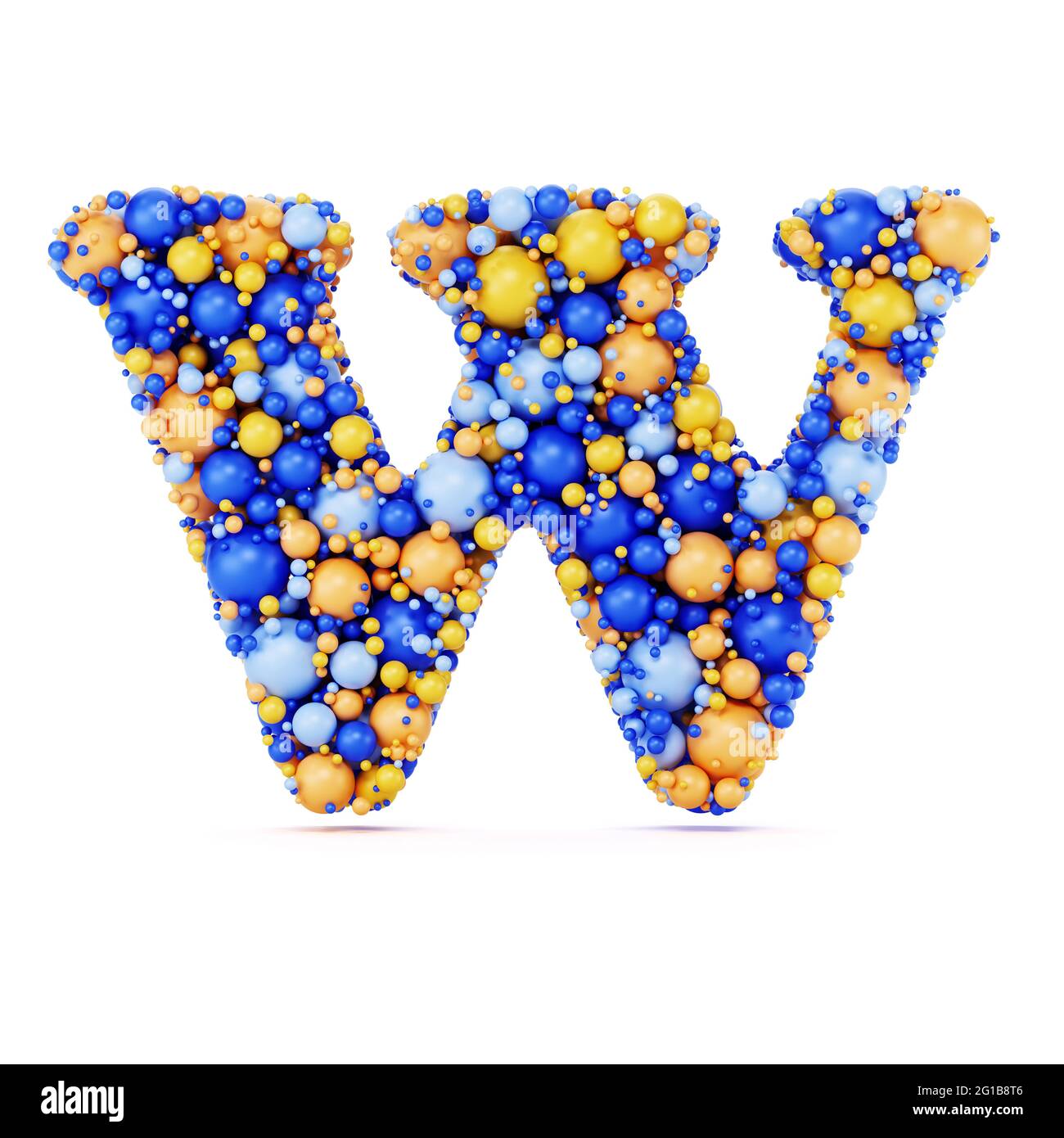 Lettre W avec boules brillantes colorées. Illustration de rendu 3d réaliste. Isolé sur un arrière-plan blanc avec une dominante d'ombre Banque D'Images