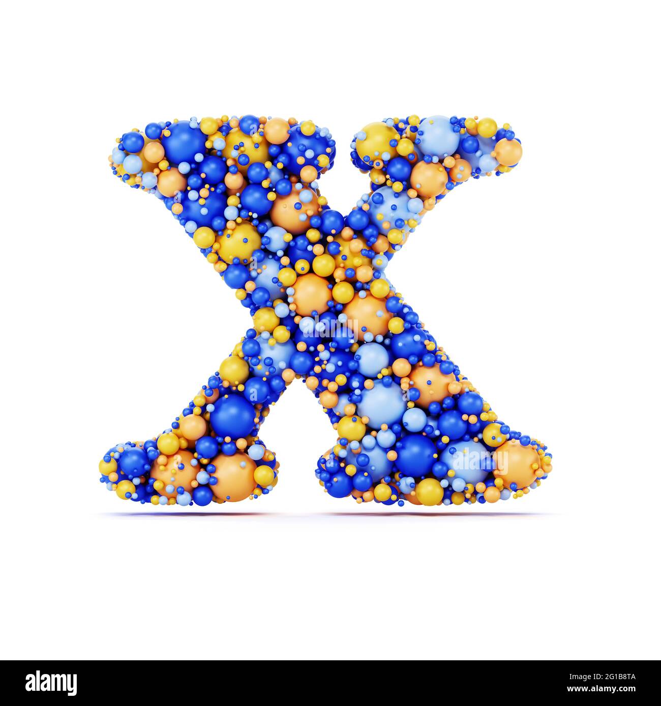 Lettre X avec boules brillantes de couleur. Illustration de rendu 3d réaliste. Isolé sur un arrière-plan blanc avec une dominante d'ombre Banque D'Images