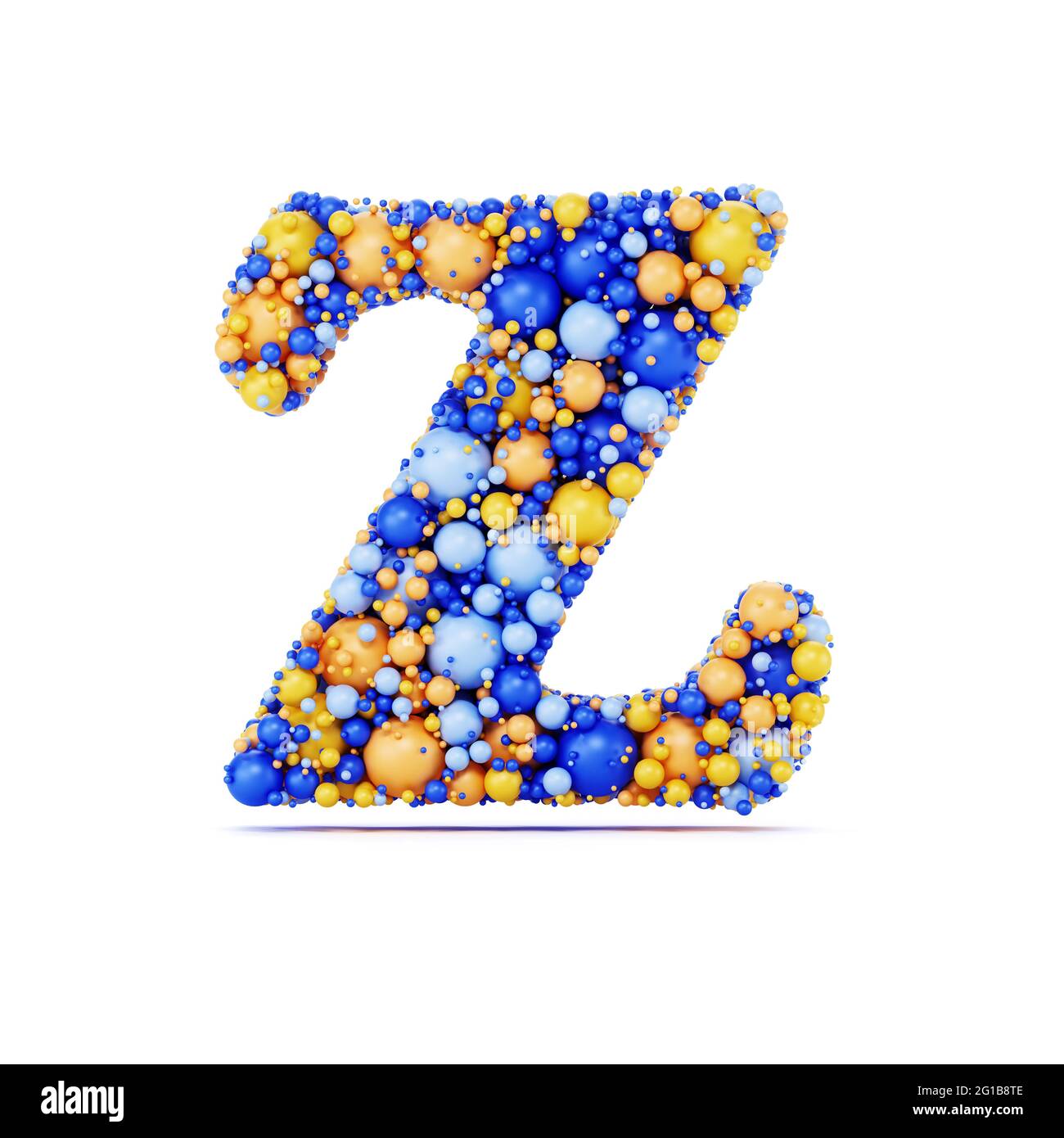 Lettre Z avec boules brillantes colorées. Illustration de rendu 3d réaliste. Isolé sur un arrière-plan blanc avec une dominante d'ombre Banque D'Images
