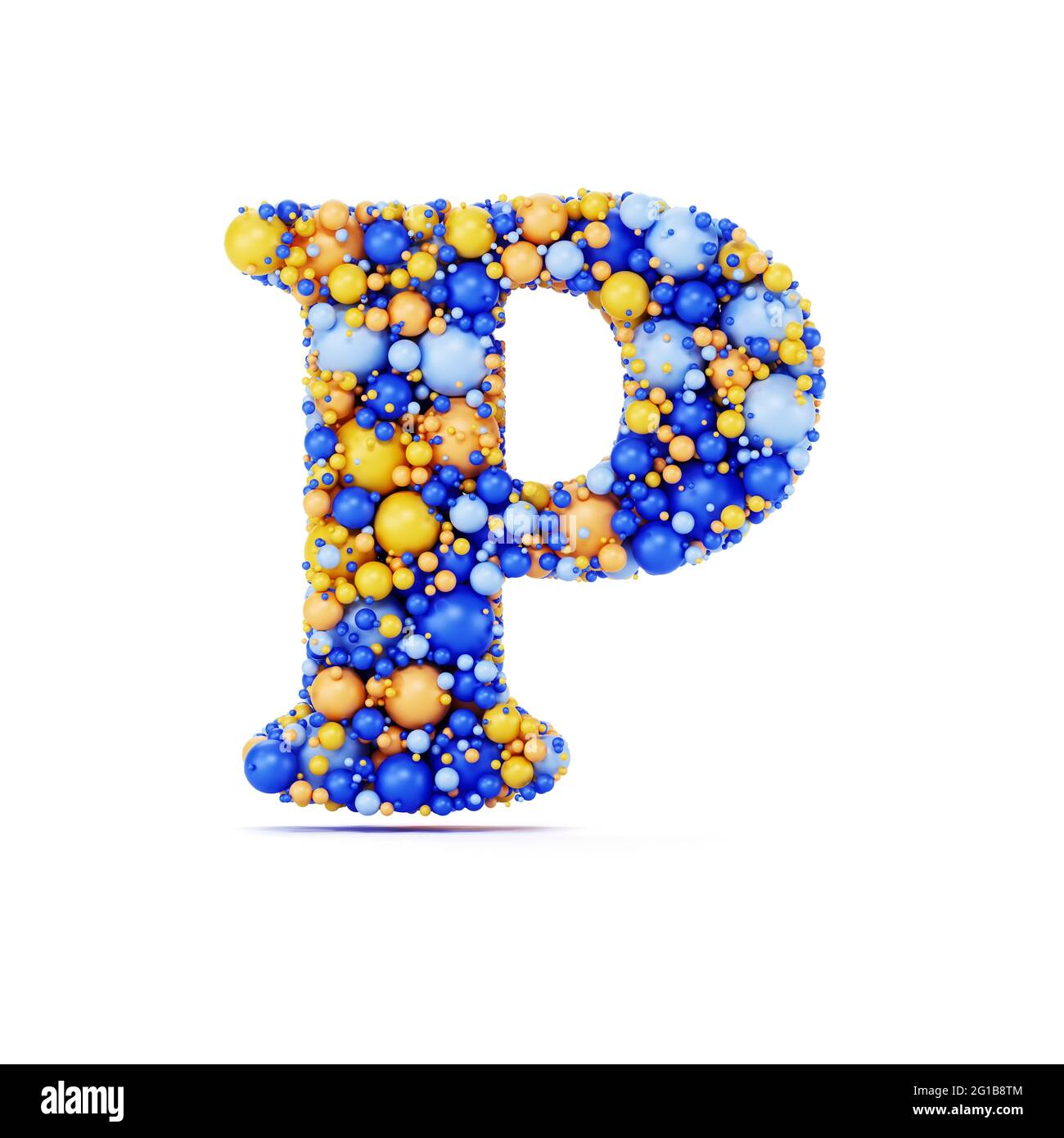Lettre P avec boules brillantes de couleur. Illustration de rendu 3d réaliste. Isolé sur un arrière-plan blanc avec une dominante d'ombre Banque D'Images