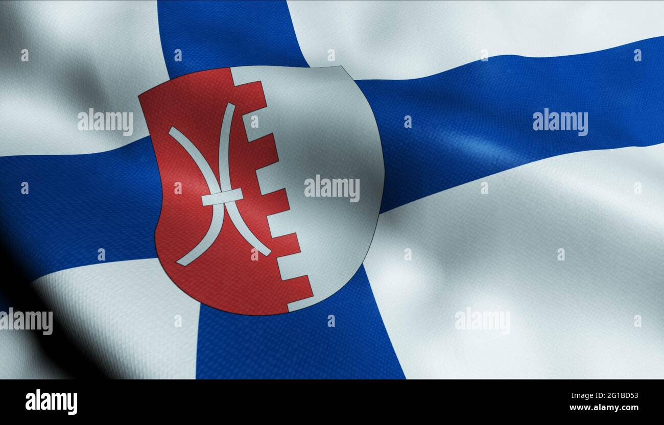 3D Illustration d'un drapeau de la ville finlandaise agité d'Akaa Banque D'Images