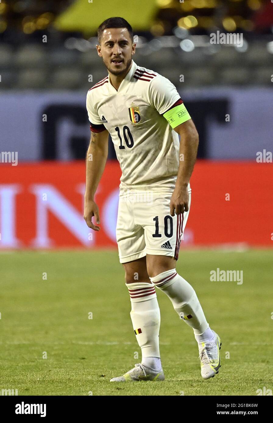 L'Eden Hazard de Belgique réagit lors d'un match amical de l'équipe nationale belge de football Red Devils et de l'équipe nationale de Croatie, à Bruxelles, dans le cadre du Banque D'Images