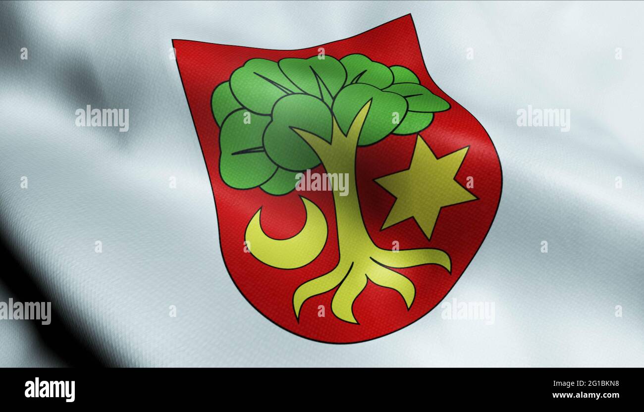 3D Illustration d'un drapeau d'Erlach de la région Suisse Banque D'Images