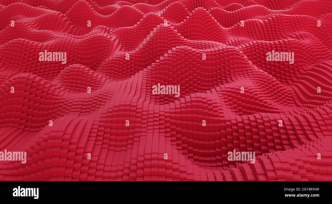 Arrière-plan rouge abstrait avec motif cubes. rendu 3d. Banque D'Images