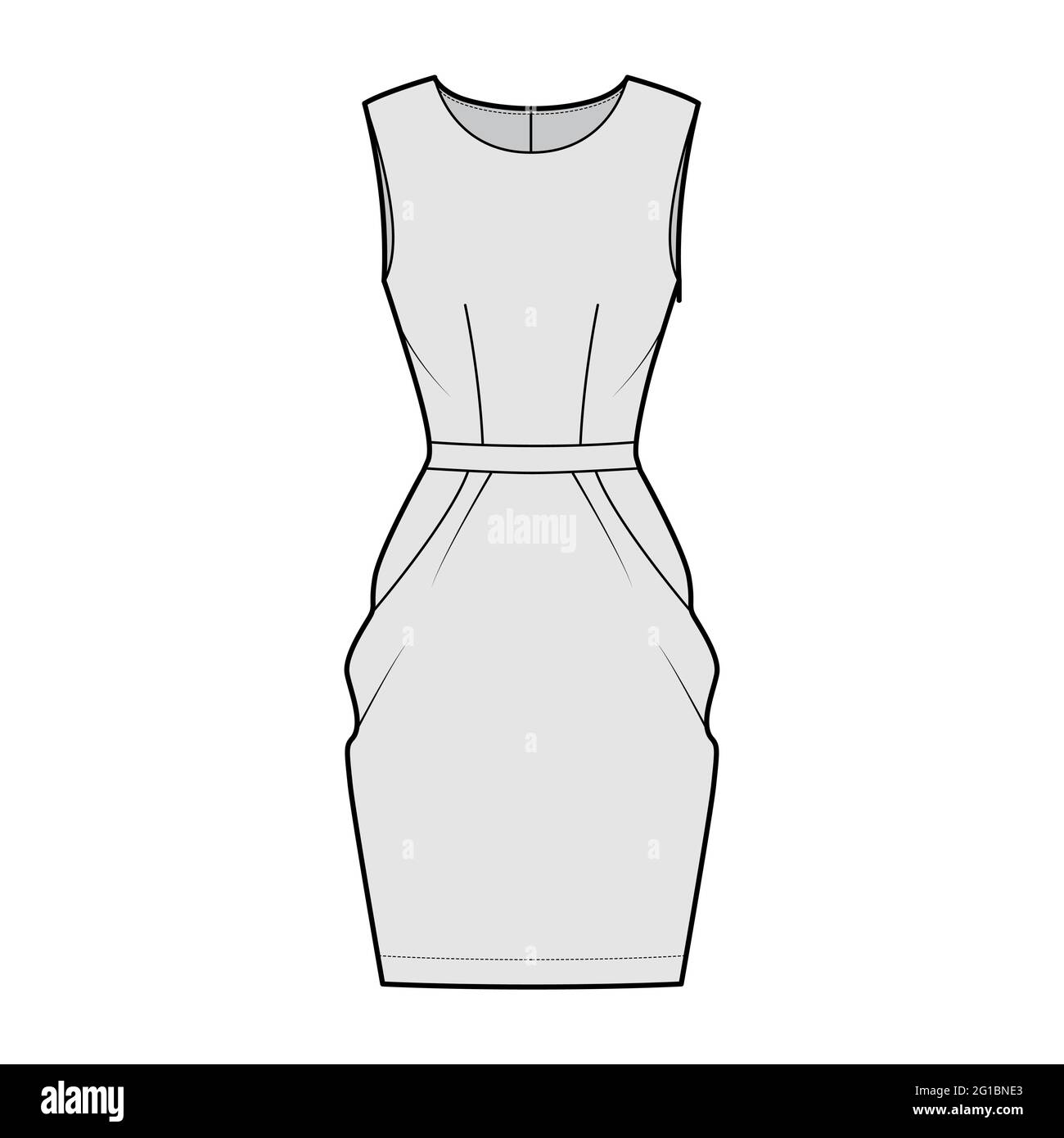 Jupe Crochet Top Technique De Mode Illustration Avec Silhouette Droite De Genou La Plenitude De Crayon La Taille Mince Modele Avant A Fond Plat Couleur Blanche Femmes Hommes Maquette De Cad Unisex Image