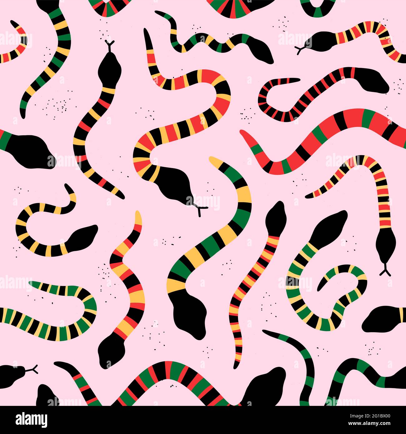 Serpents colorés sur fond rose motif sans couture. Icône d'illustration du style de grunge vectorisé à la main. Différentes couleurs serpent sans coutures Illustration de Vecteur