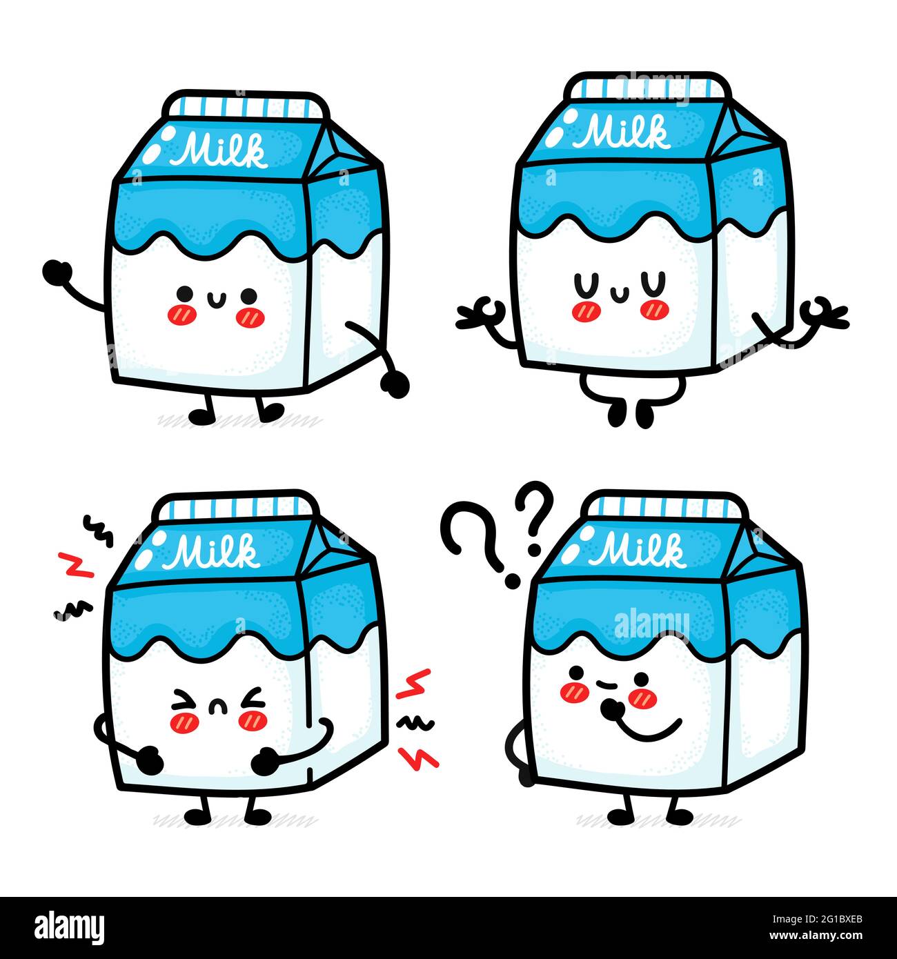 Boîte à lait amusante et mignonne. Icône d'illustration de personnage de dessin animé à la main de vecteur kawaii. Isolé sur fond blanc. Concept de personnage de doodle de lait en boîte Illustration de Vecteur