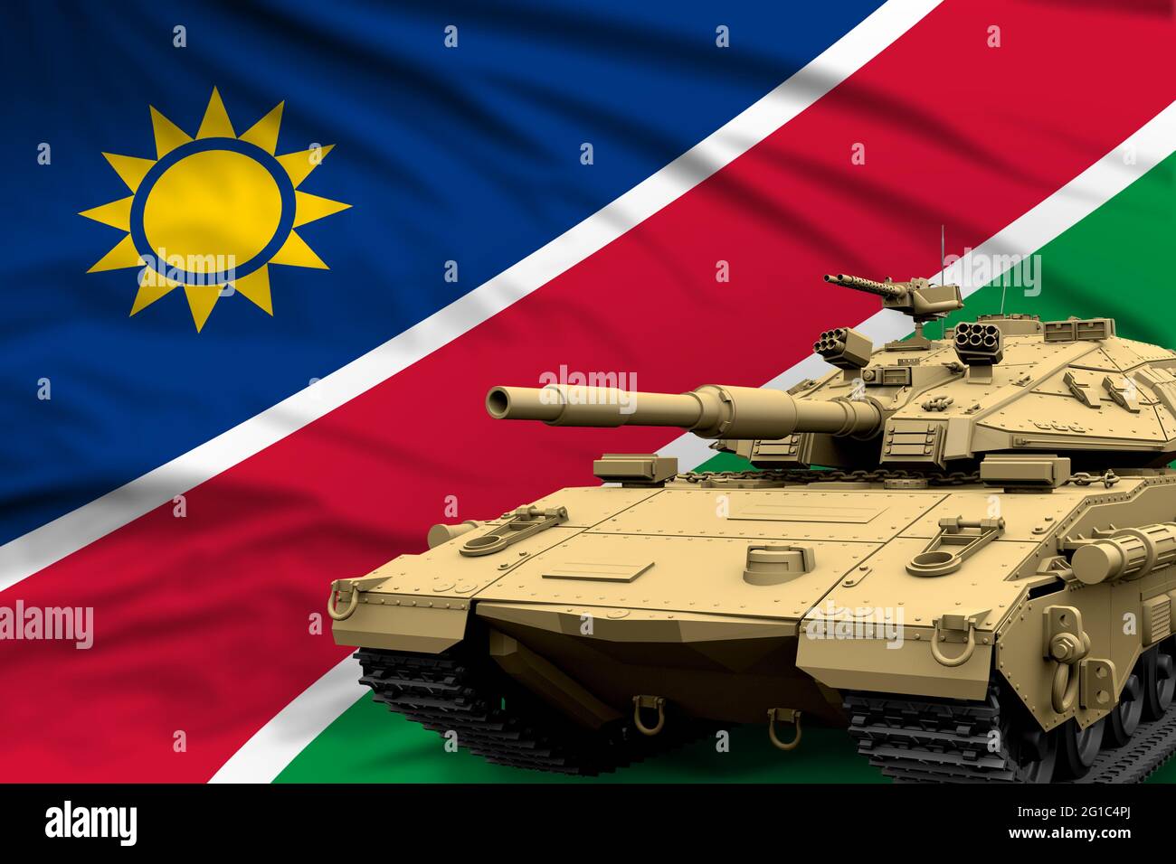 Char lourd avec conception fictive sur fond de drapeau de Namibie - moderne tank forces armées concept, militaire 3D Illustration Banque D'Images