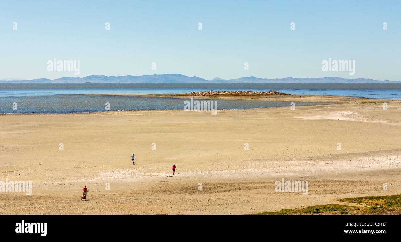 Paysage de printemps panoramique au parc national d'Antelope Island dans l'Utah Banque D'Images
