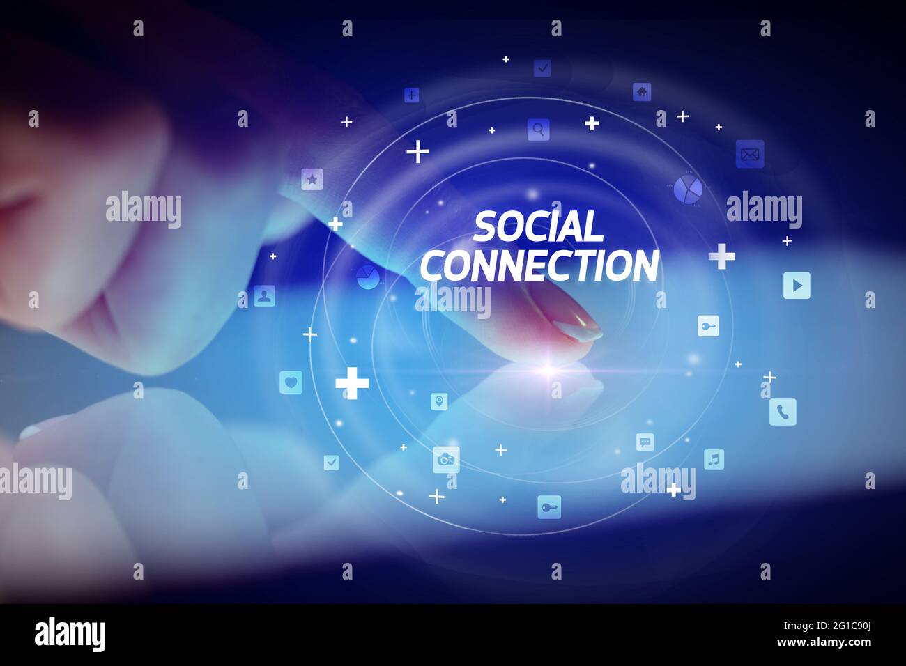 Concept de tablette tactile avec icônes de réseaux sociaux Banque D'Images