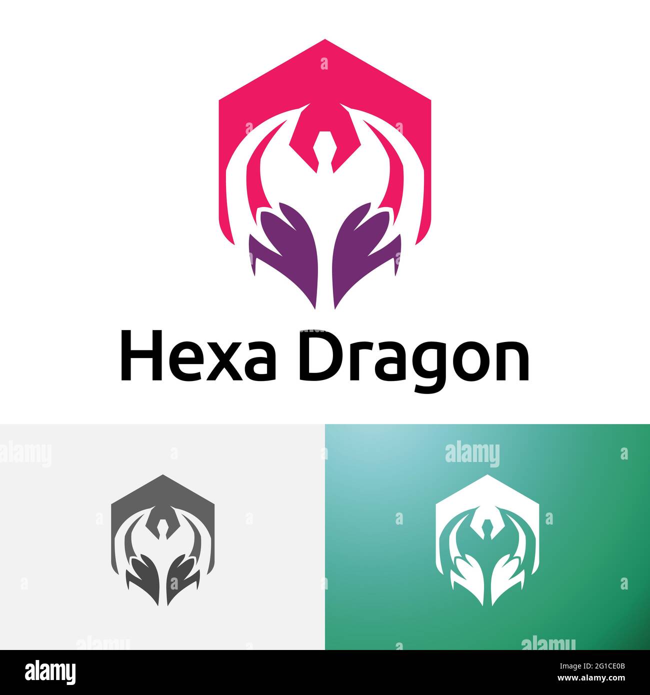 Logo HEXAGON Dragon Negative Space style Banque D'Images