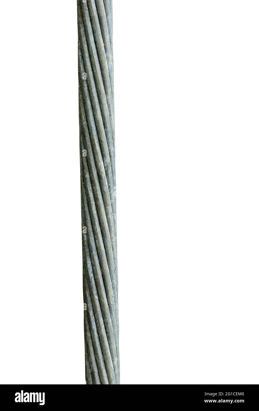 câble métallique en acier, câble en acier isolé sur fond blanc Banque D'Images