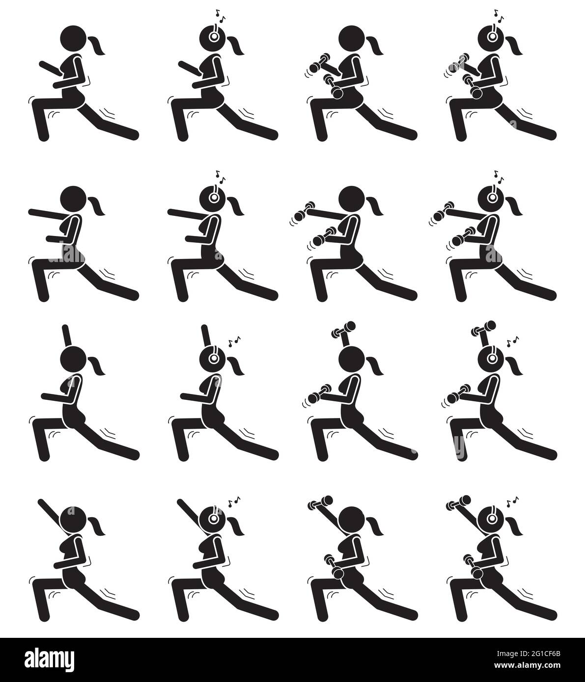 Femme exercice dans différentes poses. Exercices sur les figures du bâton noir. Illustration d'impression vectorielle Illustration de Vecteur