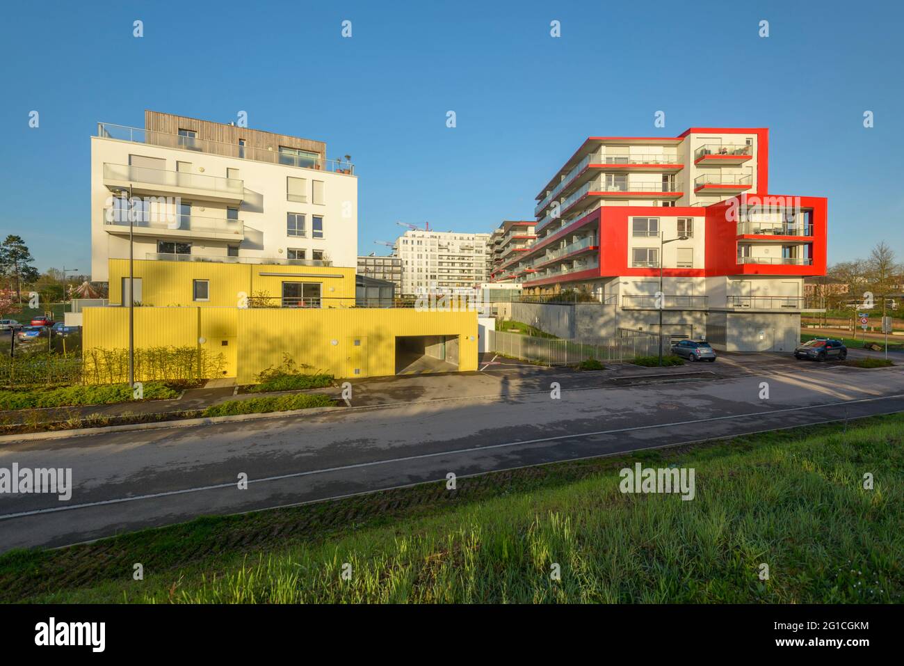 FRANCE, BAS-RHIN (67), STRASBOURG, QUARTIER DU PORT DU RHIN, RÉSIDENCE DU JARDIN DES DEUX RIVES Banque D'Images