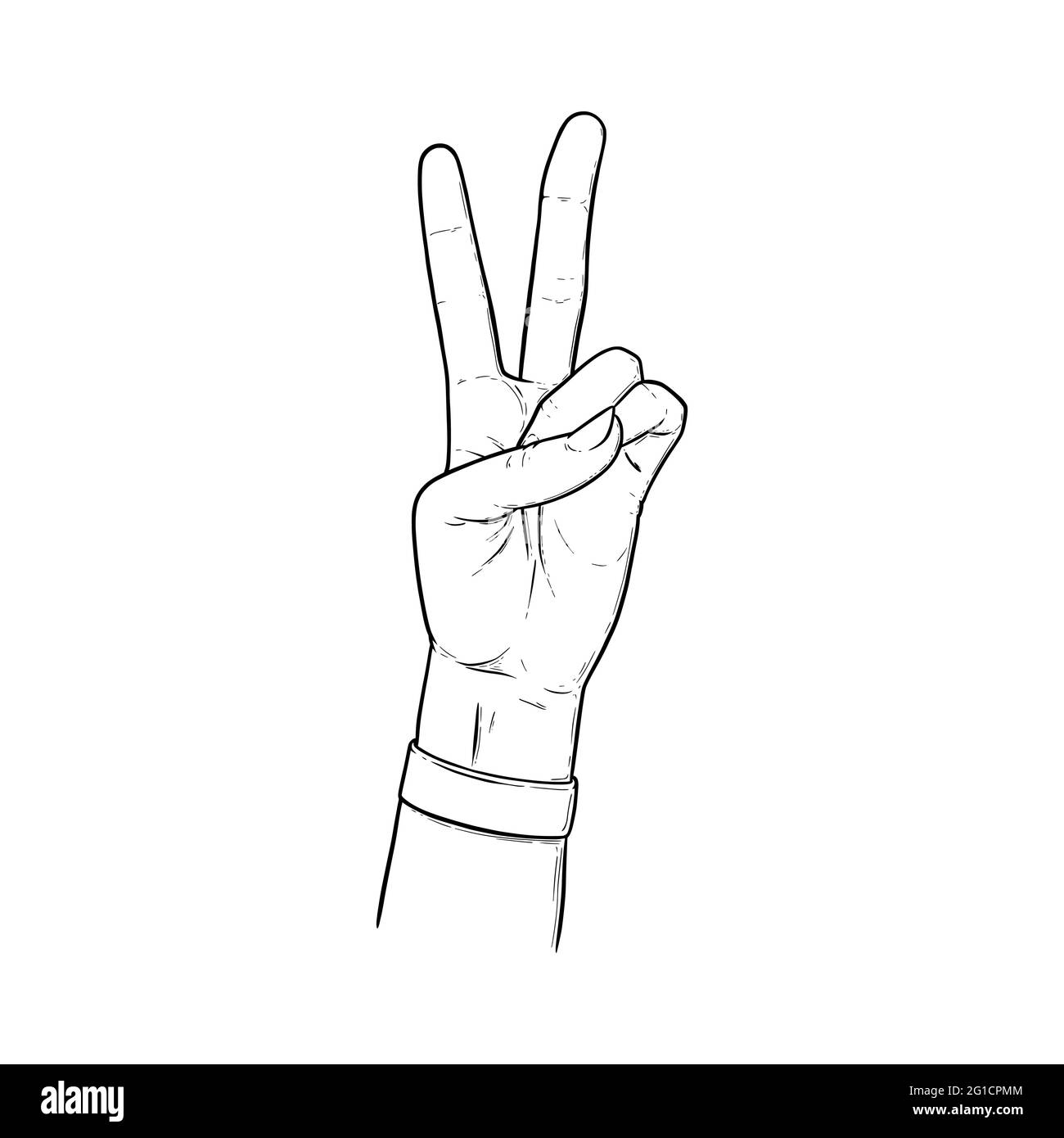 Signe de paix avec deux doigts vers le haut. Geste de la main de paix isolé sur fond blanc. Illustration vectorielle Illustration de Vecteur