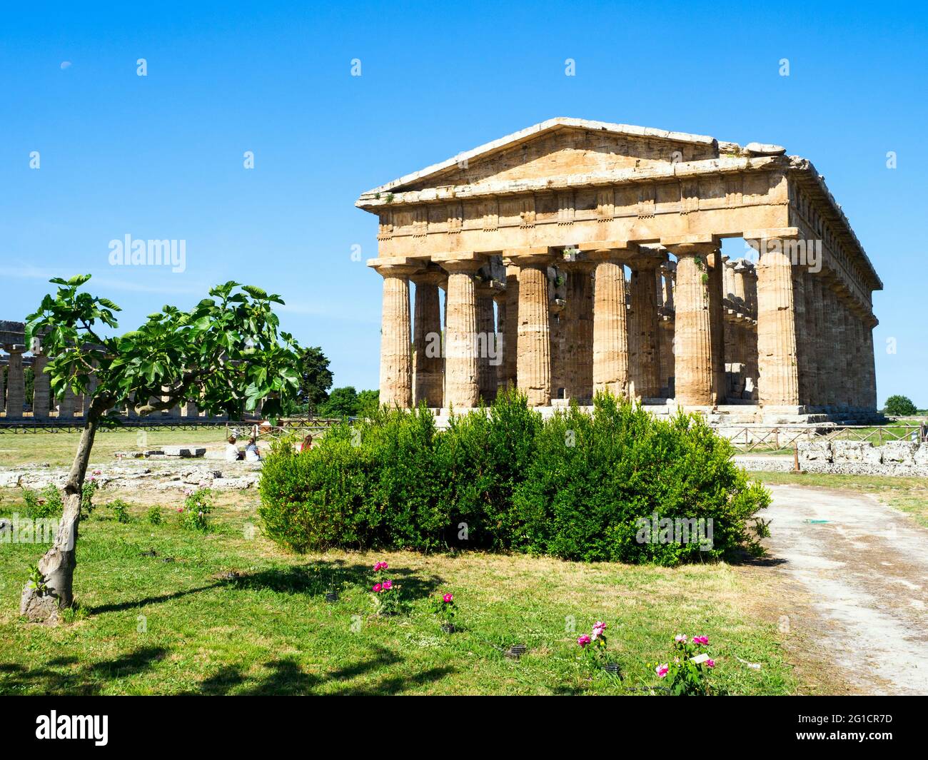 Le temple grec de style dorique de Neptune - zone archéologique de ​​Paestum - Salerne, Italie Banque D'Images
