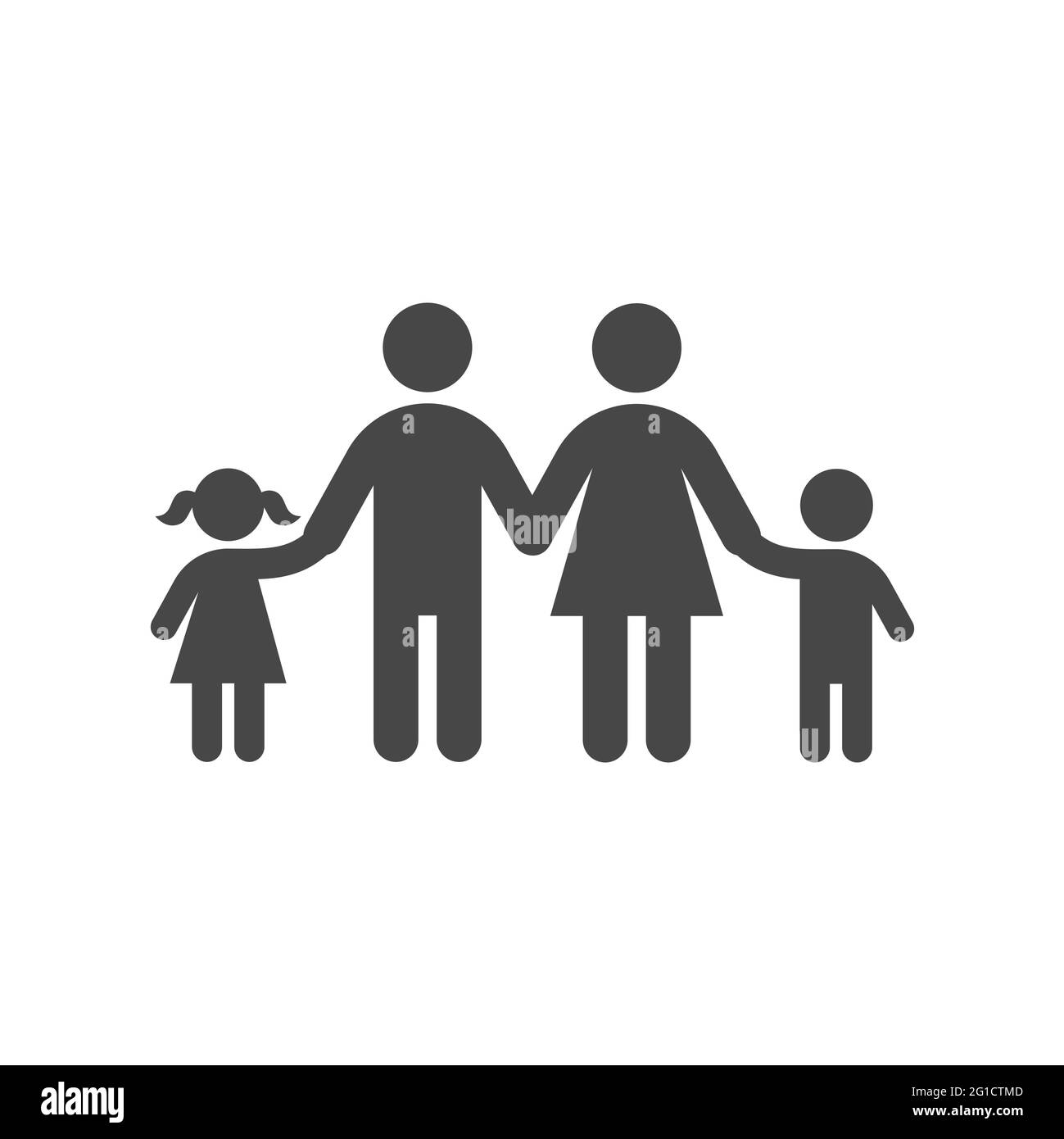 Icône vectorielle de la famille tenant les mains. Mère, père avec enfants, symbole de fils et de filles. Illustration de Vecteur