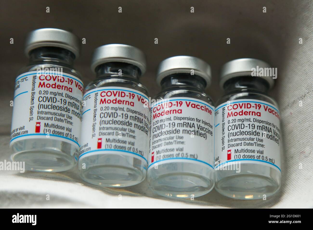 Londres. ROYAUME-UNI. 6 juin 2021 - Vials du vaccin Moderna Covid-19 dans un centre de vaccination de Londres. Credit Dinendra Haria /Alay Live News Banque D'Images