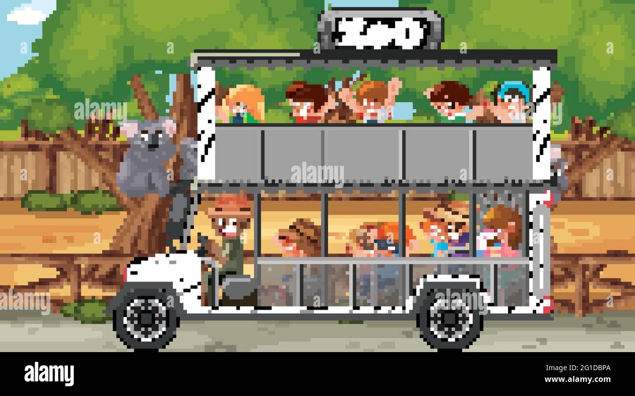 Safari en journée avec les enfants dans la voiture de tourisme illustration Illustration de Vecteur