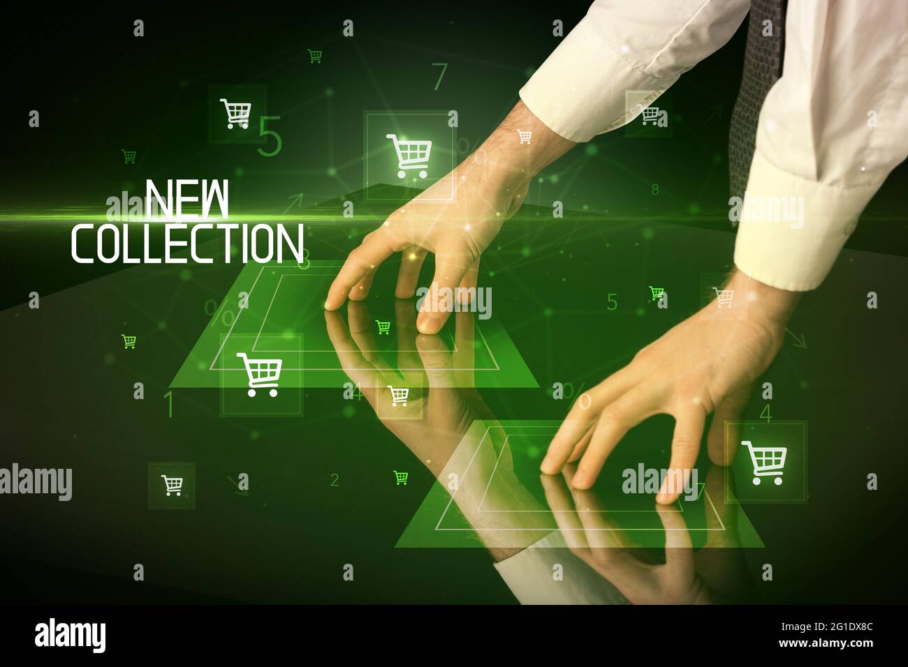 Concept d'achat en ligne avec icônes de panier Banque D'Images