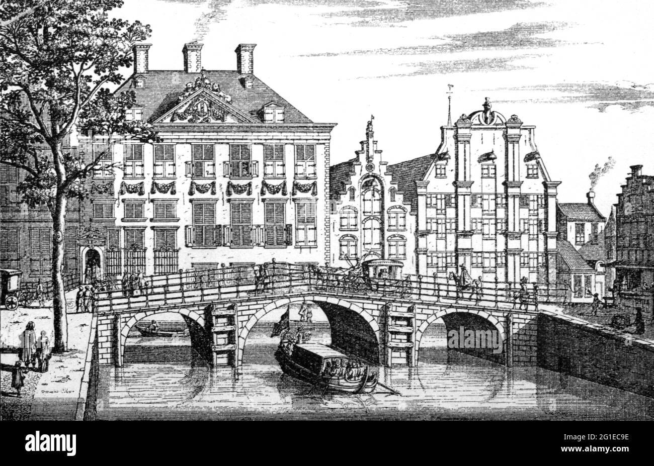 Géographie / voyage, pays-Bas, Amsterdam, canaux, gracht avec pont, Après une gravure en cuivre, LE DROIT D'AUTEUR DE L'ARTISTE NE DOIT PAS ÊTRE EFFACÉ Banque D'Images