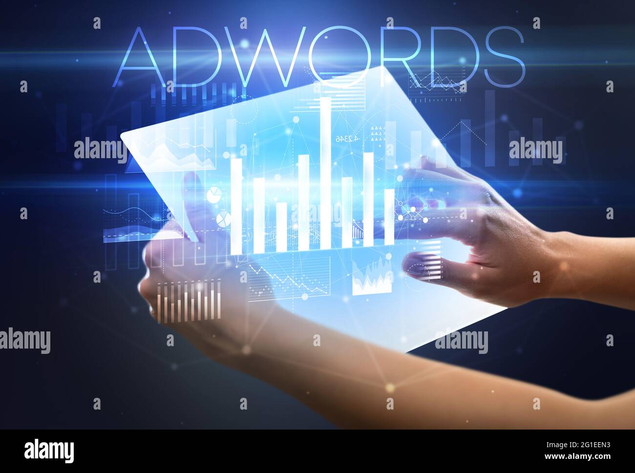 Main tenant futuriste, concept d'affaires Banque D'Images