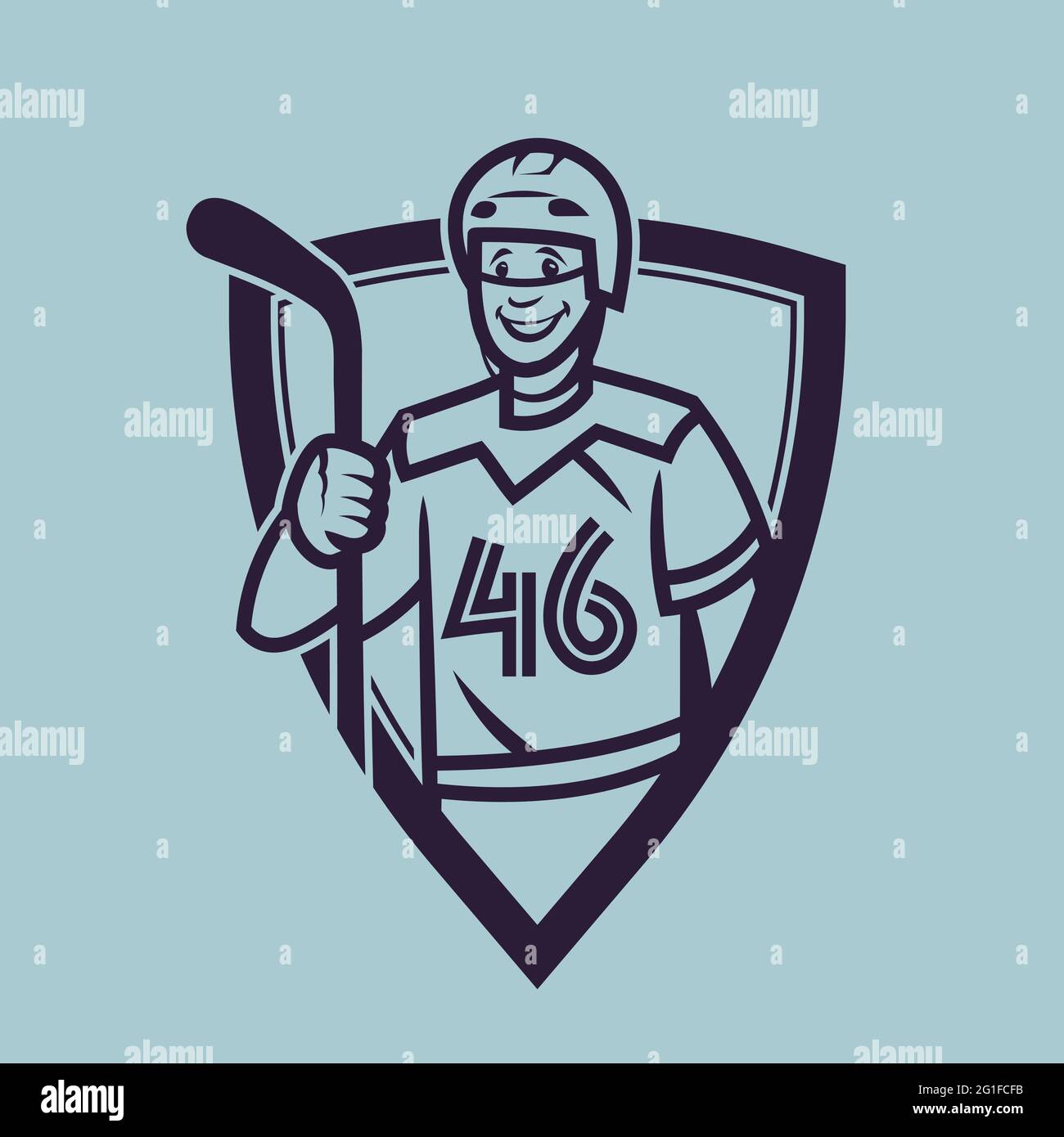 Bâton de retenue de joueur de hockey. Concept art sport en monochrome. Illustration de Vecteur