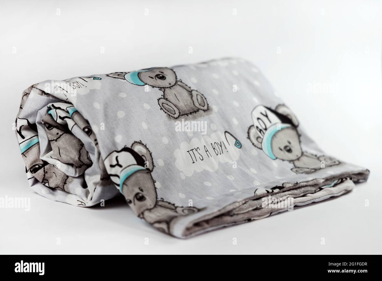 Jolie et douce couverture grise pour bébé avec un motif un garçon Banque D'Images