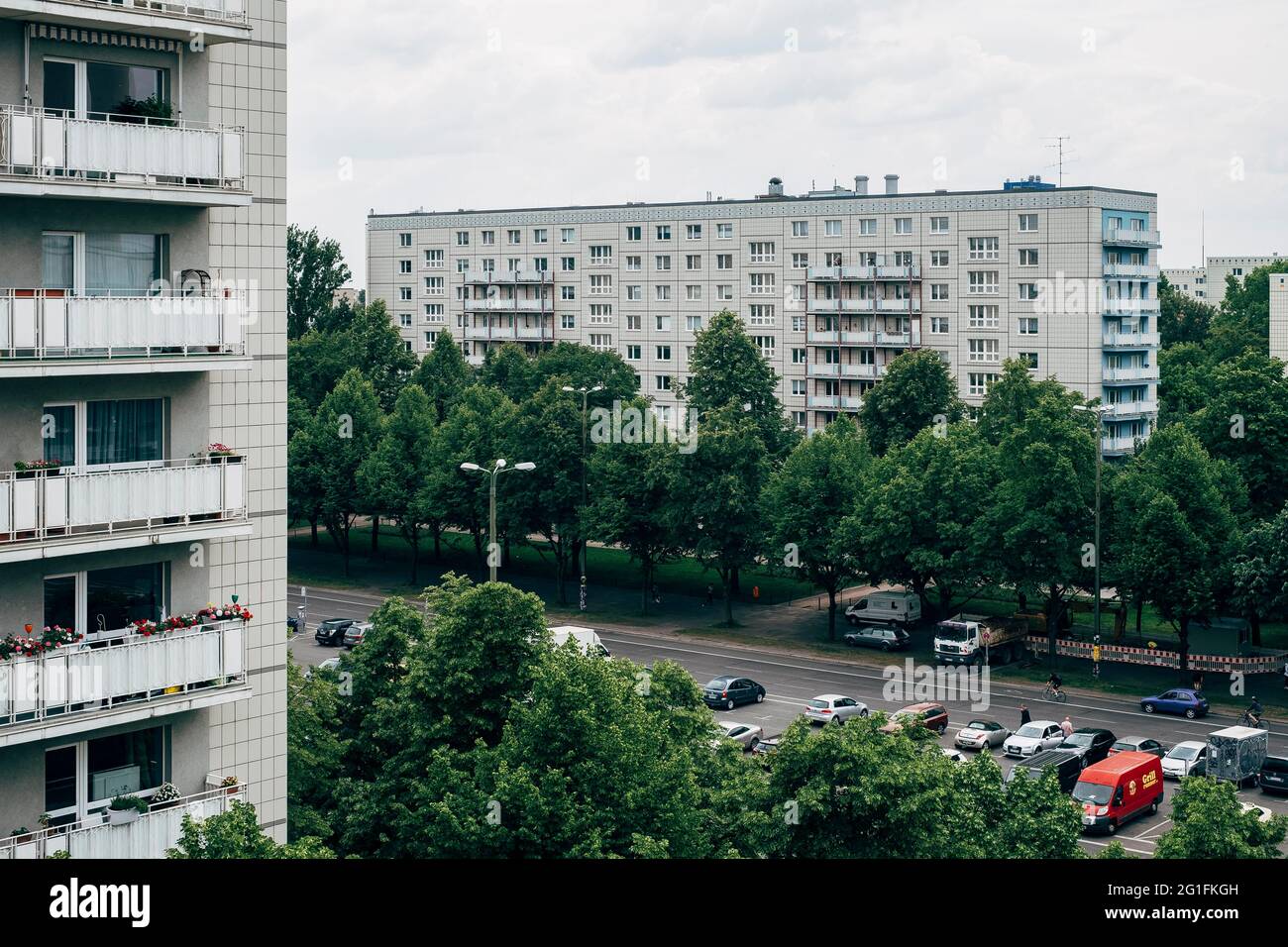 Immeuble résidentiel classé QP 64, est Karl-Marx-Allee à Alexanderplatz, architectes Felz, Kuschy, Stallknecht, Berlin-Mitte, Berlin, Allemagne Banque D'Images