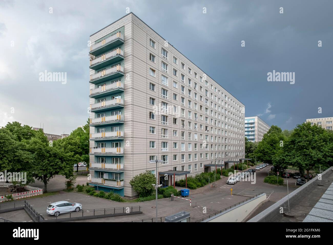 Classé immeuble résidentiel de type QP 64, est Karl-Marx-Allee près d'Alexanderplatz, architectes Felz, Kuschy, Stallknecht, Berlin-Mitte, Berlin Banque D'Images