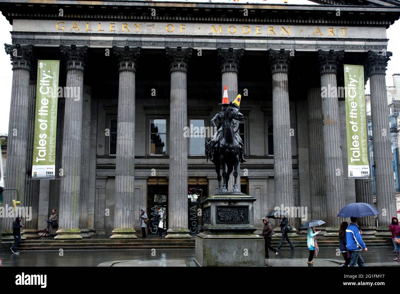 Royal Exchange Square, Square, Merchant City, Gallery of Modern Art, Art Museum, Statue équestre du Duc de Wellington avec Cone guide, Carlo Banque D'Images