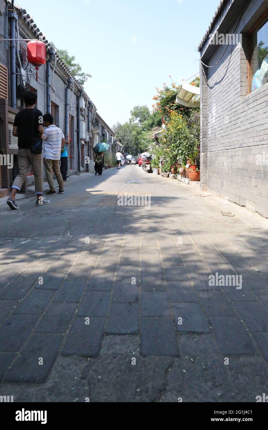 Le Hotong (ce qui signifie des rues étroites) sur le Nanluogu Xiang du district de Dongcheng à Beijing, République populaire de Chine. Banque D'Images