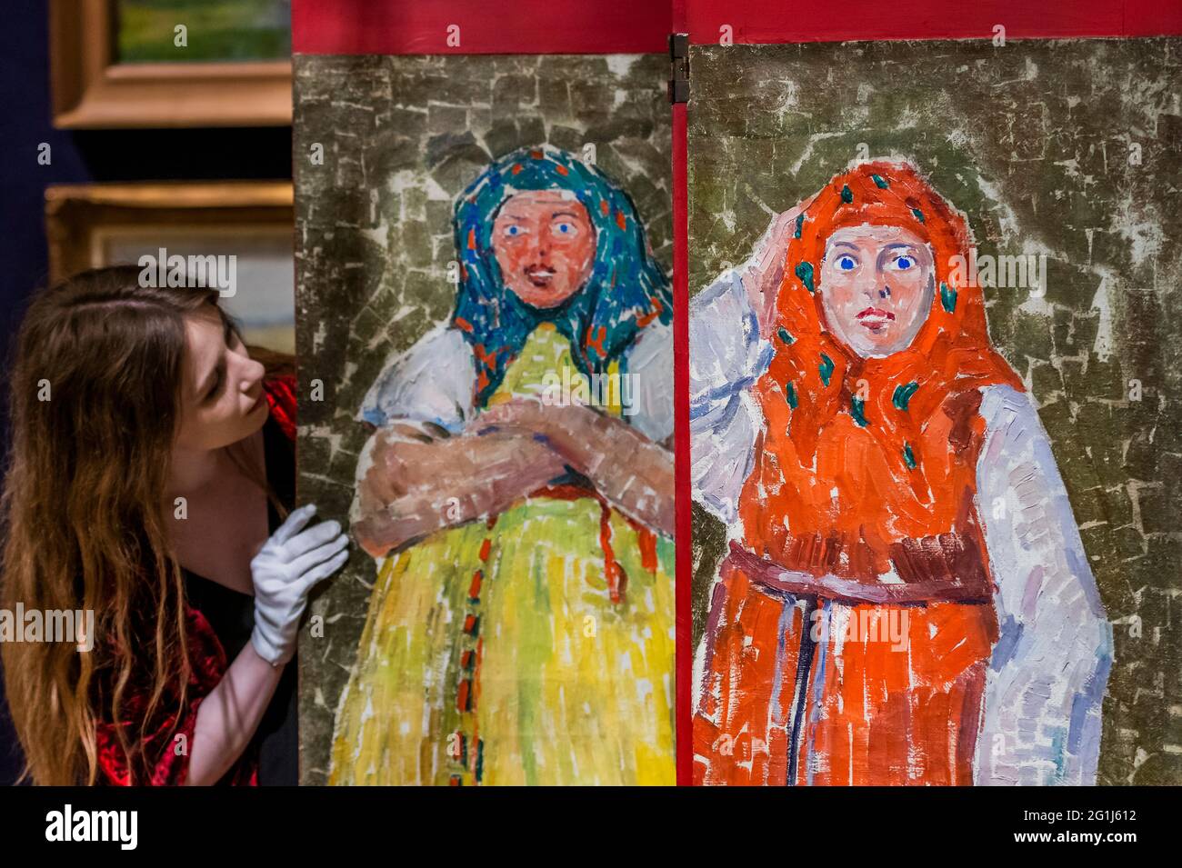 Londres, Royaume-Uni. 7 juin 2021. Samuel Granowsky, musiciens russes trois panneaux de toile, est £ 8,000 - 12,000 - Prévisualiser la vente russe à Bonhams, New Bond Street, Londres. La vente elle-même aura lieu le 9 juin. Crédit : Guy Bell/Alay Live News Banque D'Images