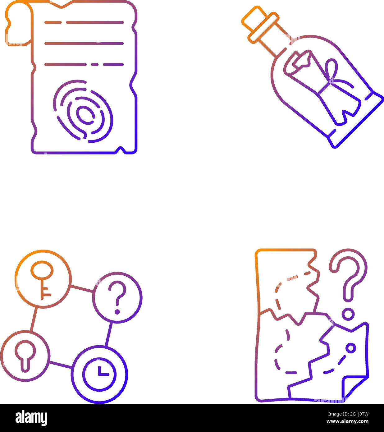 Jeu d'icônes vecteur linéaire de gradient de quête mystère Illustration de Vecteur