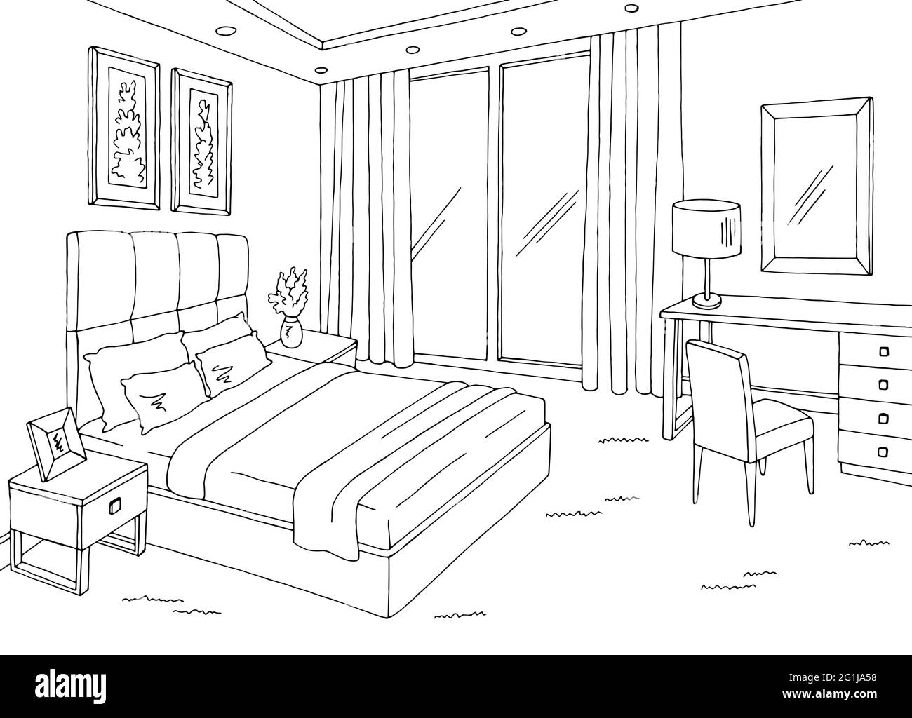 Graphique de chambre noir blanc dessin d'intérieur vecteur d'illustration Illustration de Vecteur